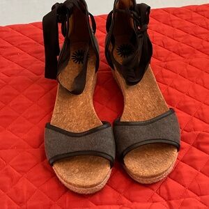 UGG Wedge Espadrille Sandals in Charcoal with Ankle Tie